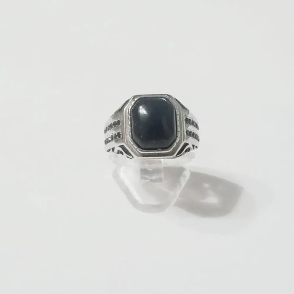 New stainless steel‎ black onyx ring size 14